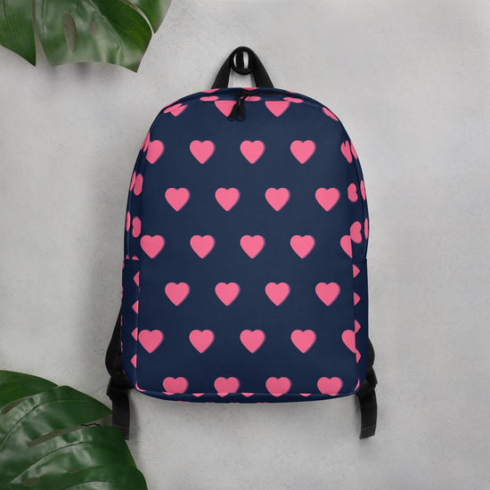 Minimalist Backpack, Navy Pink Hearts stylish back to school accessory all purpose carry bag