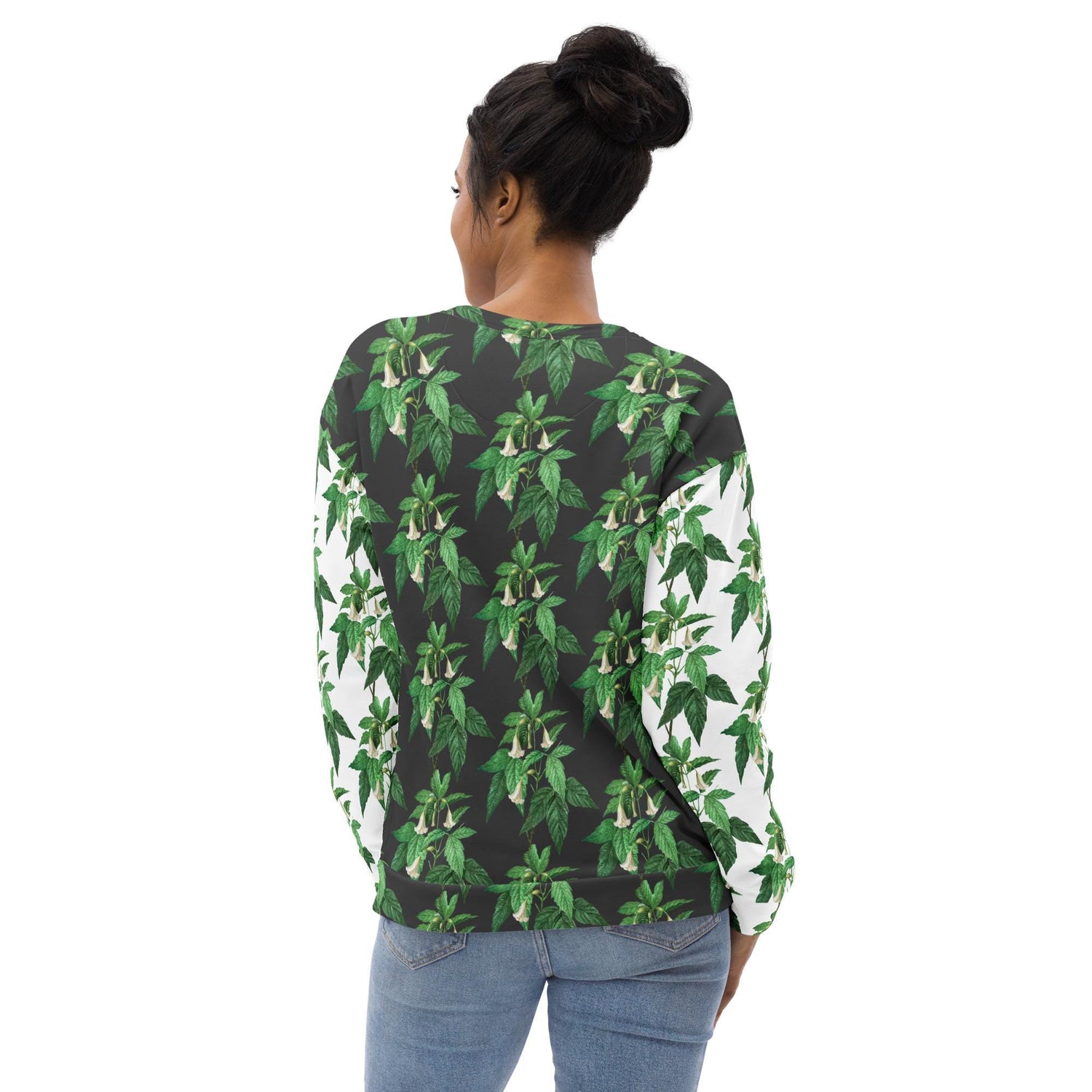 Unisex Sweatshirt, casual green white floral AOP designer stylish back to school wear to office smooth make a statement shirt