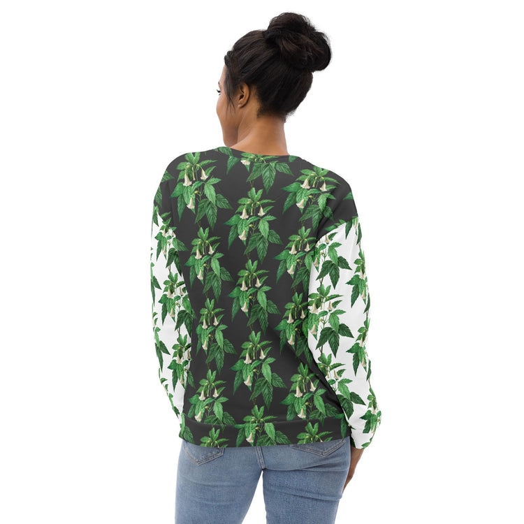 Unisex Sweatshirt, casual green white floral AOP designer stylish back to school wear to office smooth make a statement shirt