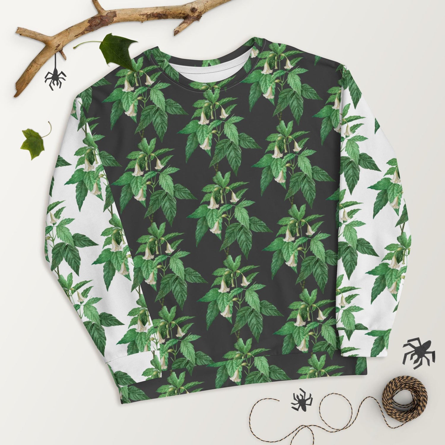 Unisex Sweatshirt, casual green white floral AOP designer stylish back to school wear to office smooth make a statement shirt