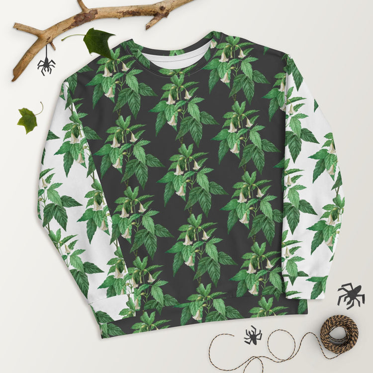 Unisex Sweatshirt, casual green white floral AOP designer stylish back to school wear to office smooth make a statement shirt