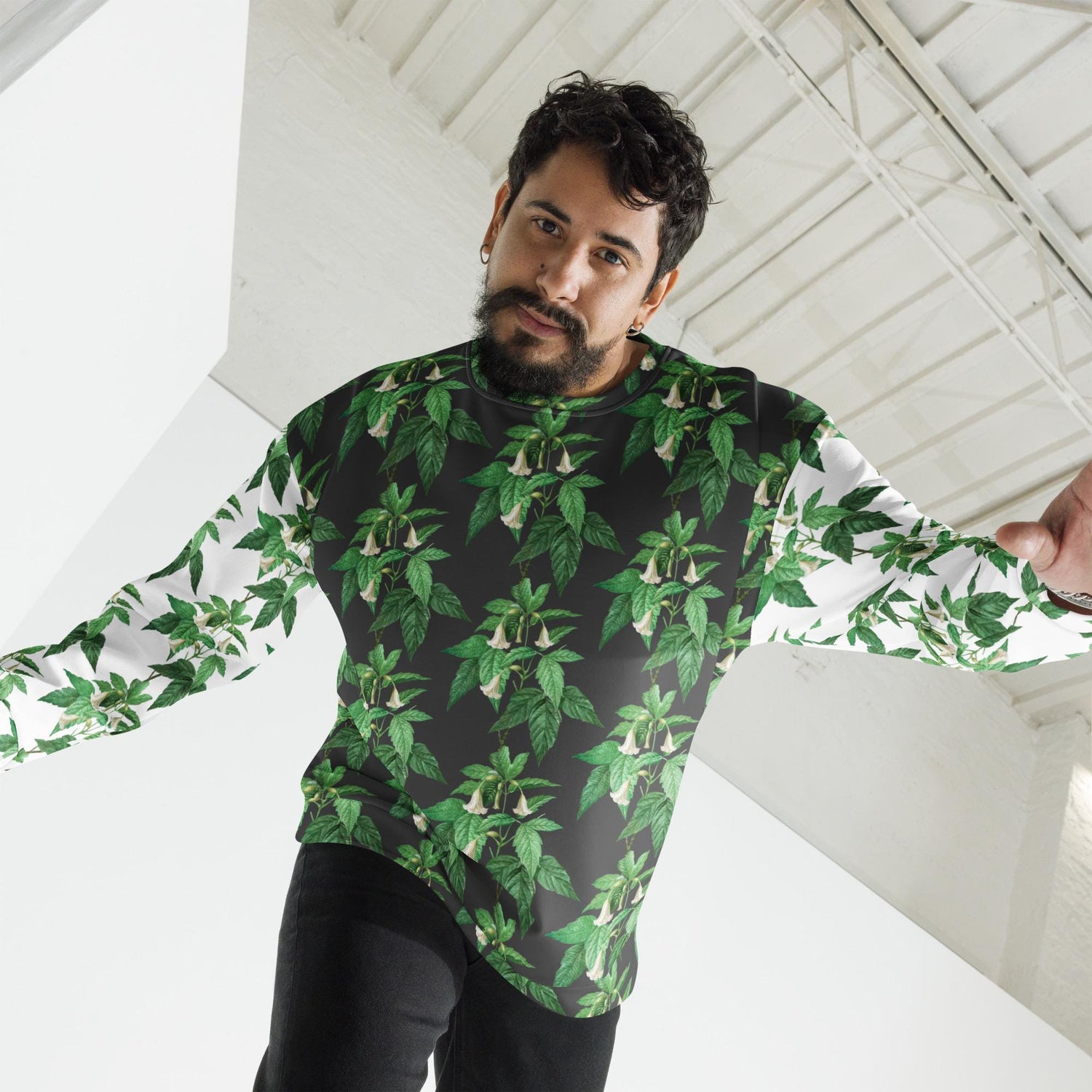 Men Sweatshirt, Unisex casual green white floral AOP designer stylish back to school wear to office smooth make a statement shirt