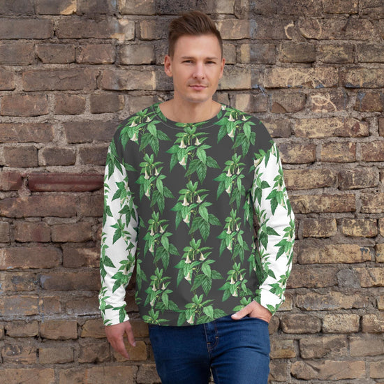 Men Sweatshirt, Unisex casual green white floral AOP designer stylish back to school wear to office smooth make a statement shirt