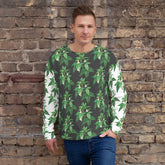 Unisex Sweatshirt, casual green white floral AOP designer stylish back to school wear to office smooth make a statement shirt