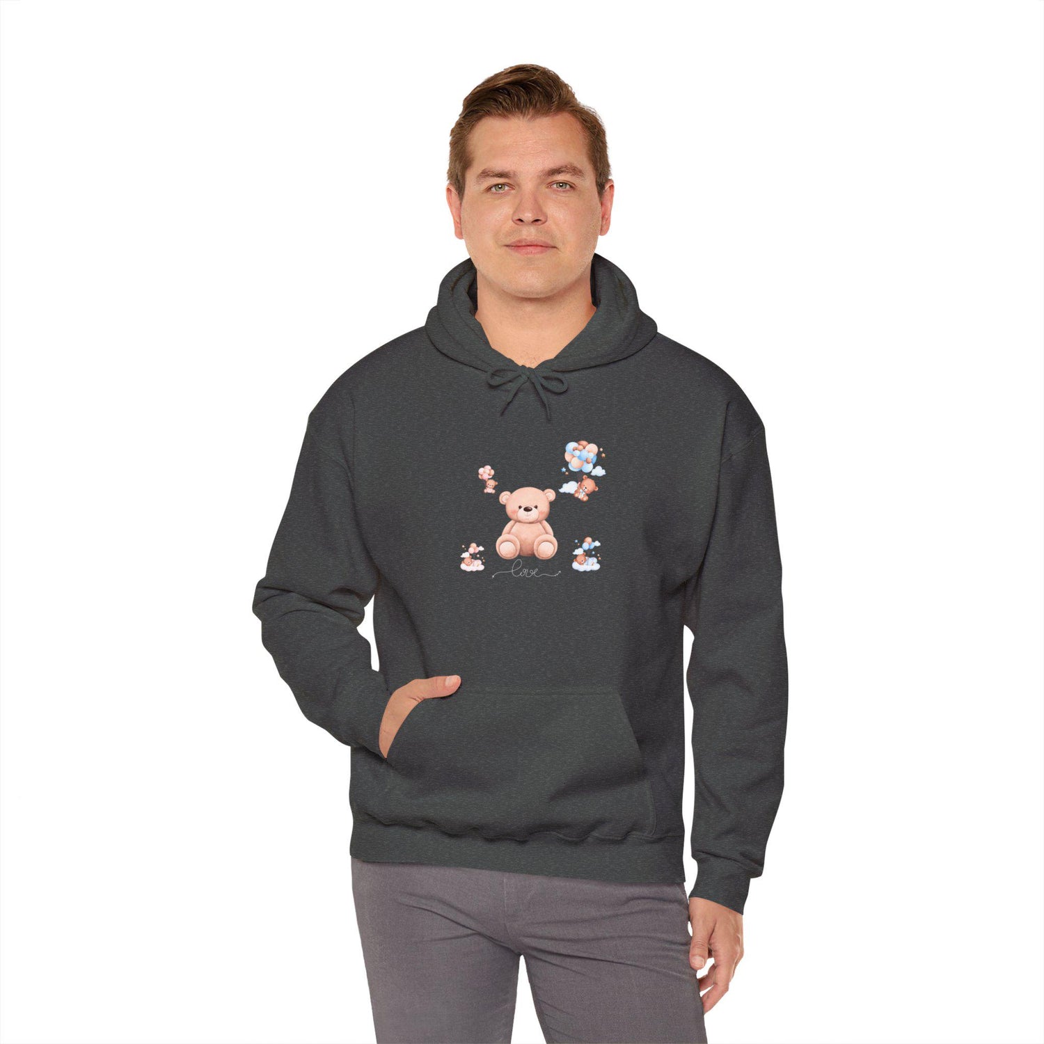Unisex Heavy Blend Hooded Sweatshirt, Back to school soft cozy casual cute minimalist teddy bear hoodie sweater for her or him