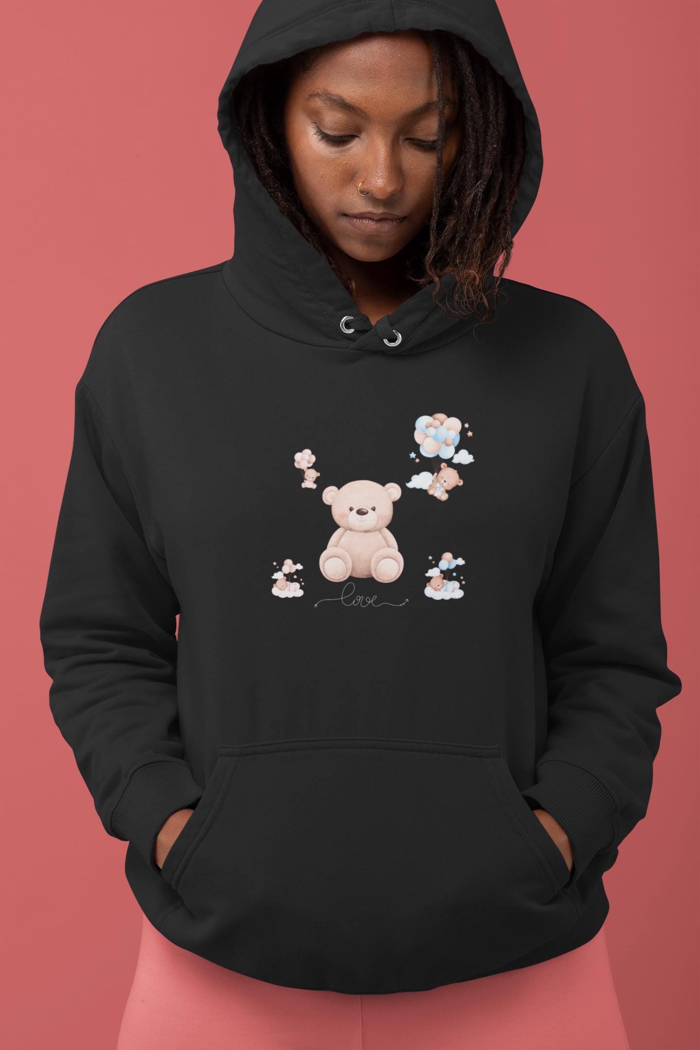 Unisex Heavy Blend Hooded Sweatshirt, Back to school soft cozy casual cute minimalist teddy bear hoodie sweater for her or him