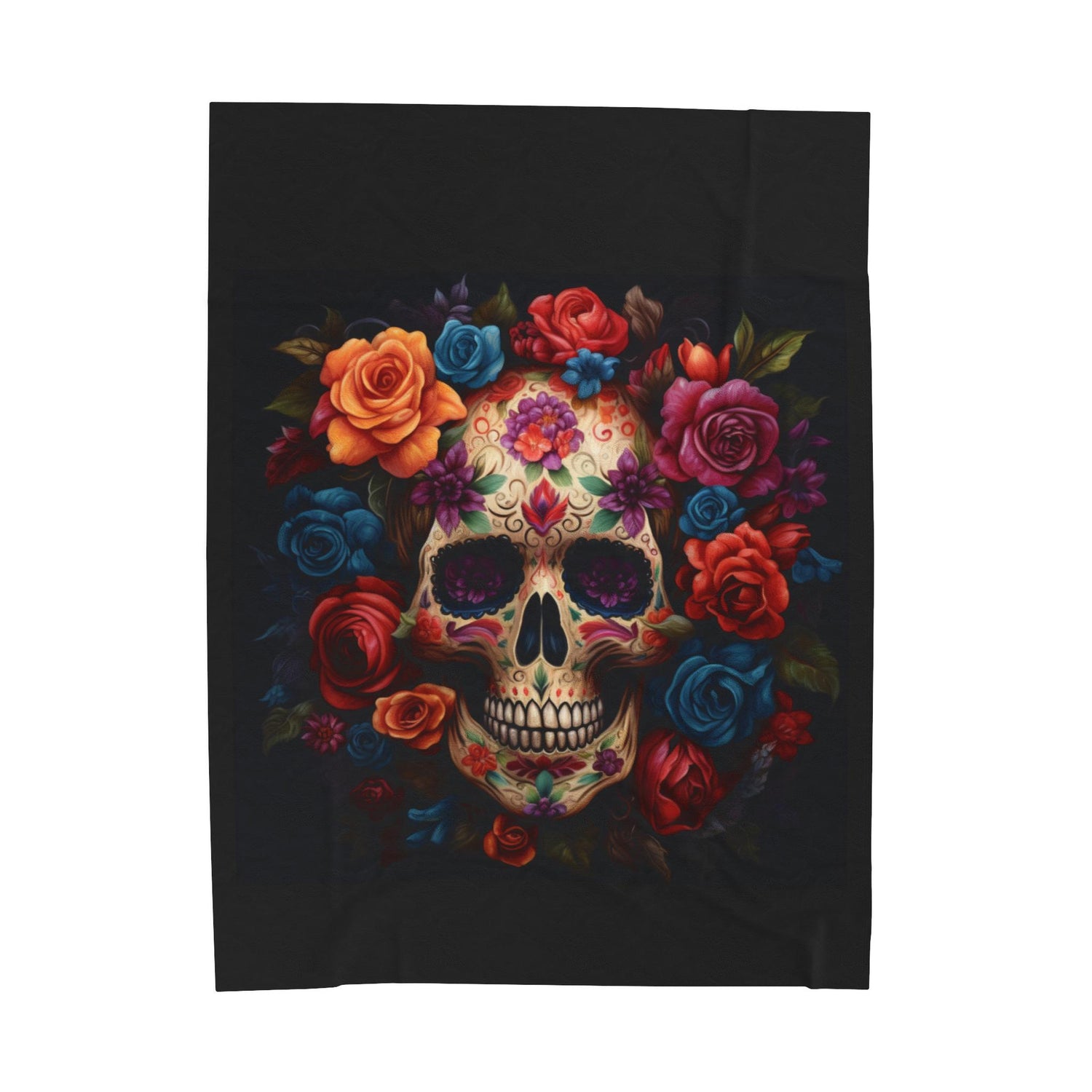 Velveteen Blanket, Day of the Dead Dia de los Muertos traditional sugar skull spooky gothic Halloween fashion cozy couch bed throw blanket
