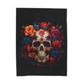 Velveteen Blanket, Day of the Dead Dia de los Muertos traditional sugar skull spooky gothic Halloween fashion cozy couch bed throw blanket