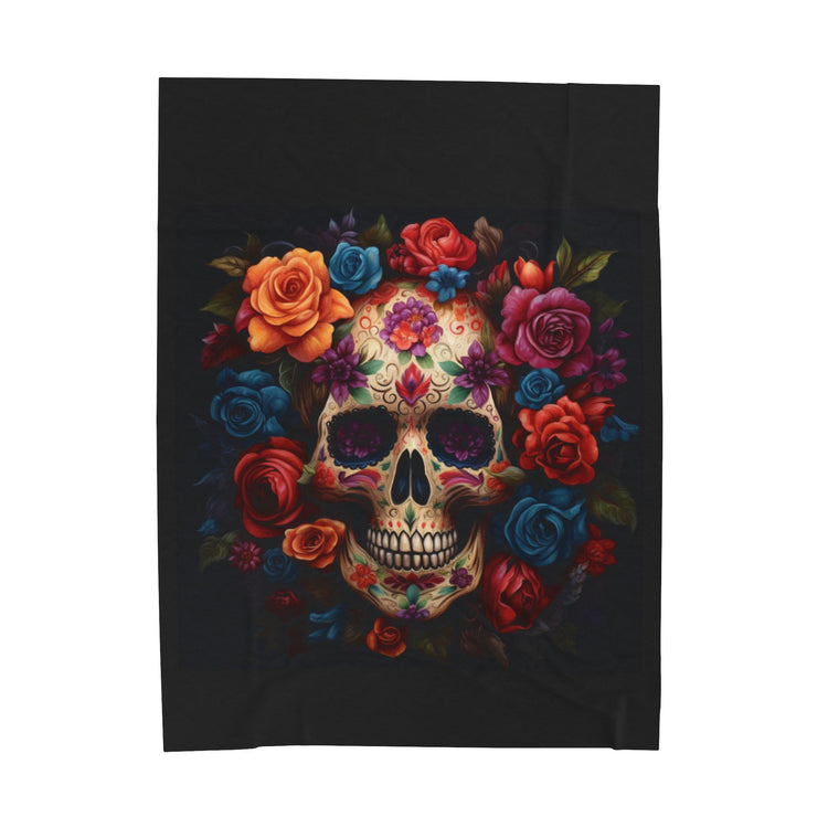 Velveteen Blanket, Day of the Dead Dia de los Muertos traditional sugar skull spooky gothic Halloween fashion cozy couch bed throw blanket