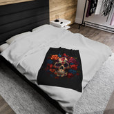Velveteen Blanket, Day of the Dead Dia de los Muertos traditional sugar skull spooky gothic Halloween fashion cozy couch bed throw blanket