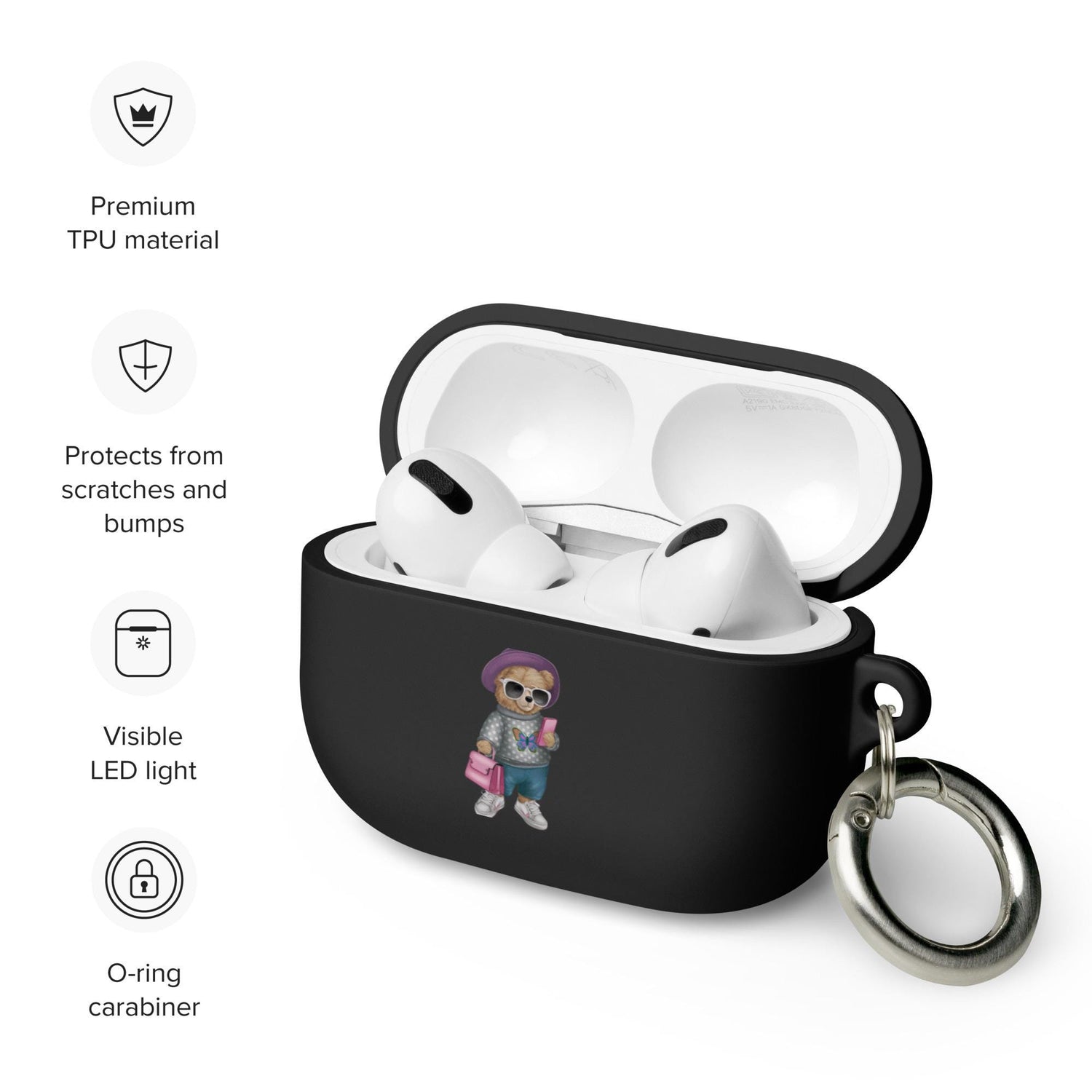Rubber Case for AirPods®, Teddy Bear Fashion girl cute design ready for school airpods protective carrying case