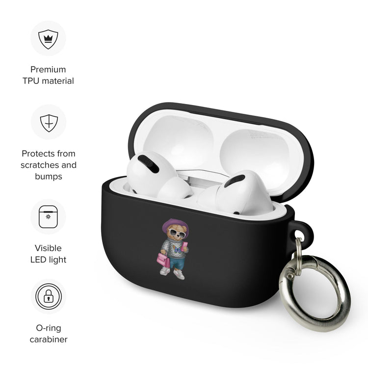 Rubber Case for AirPods®, Teddy Bear Fashion girl cute design ready for school airpods protective carrying case