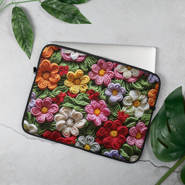 Laptop Sleeve, Bright floral crotchet simple fashion style back to school workplace everyday on the road computer ipad carrying case cover