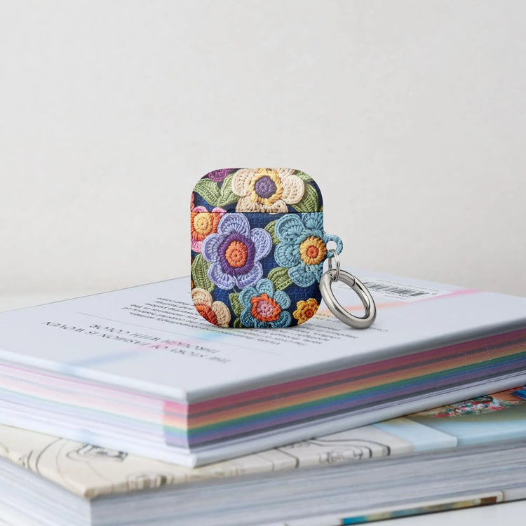 Case for AirPods®, floral colorful stylish crotchet pretty pattern school work custom design sturdy protective earbuds carrying case The Aurora Touch