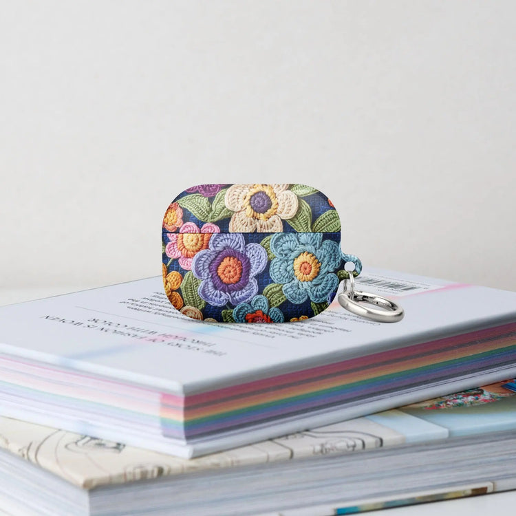 Case for AirPods®, floral colorful stylish crotchet pretty pattern school work custom design sturdy protective earbuds carrying case