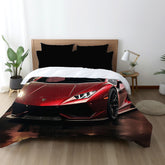 Comforter, Red Lamborghini designer car lover bedroom cozy warm fluffy stylish blanket Comforter room decor