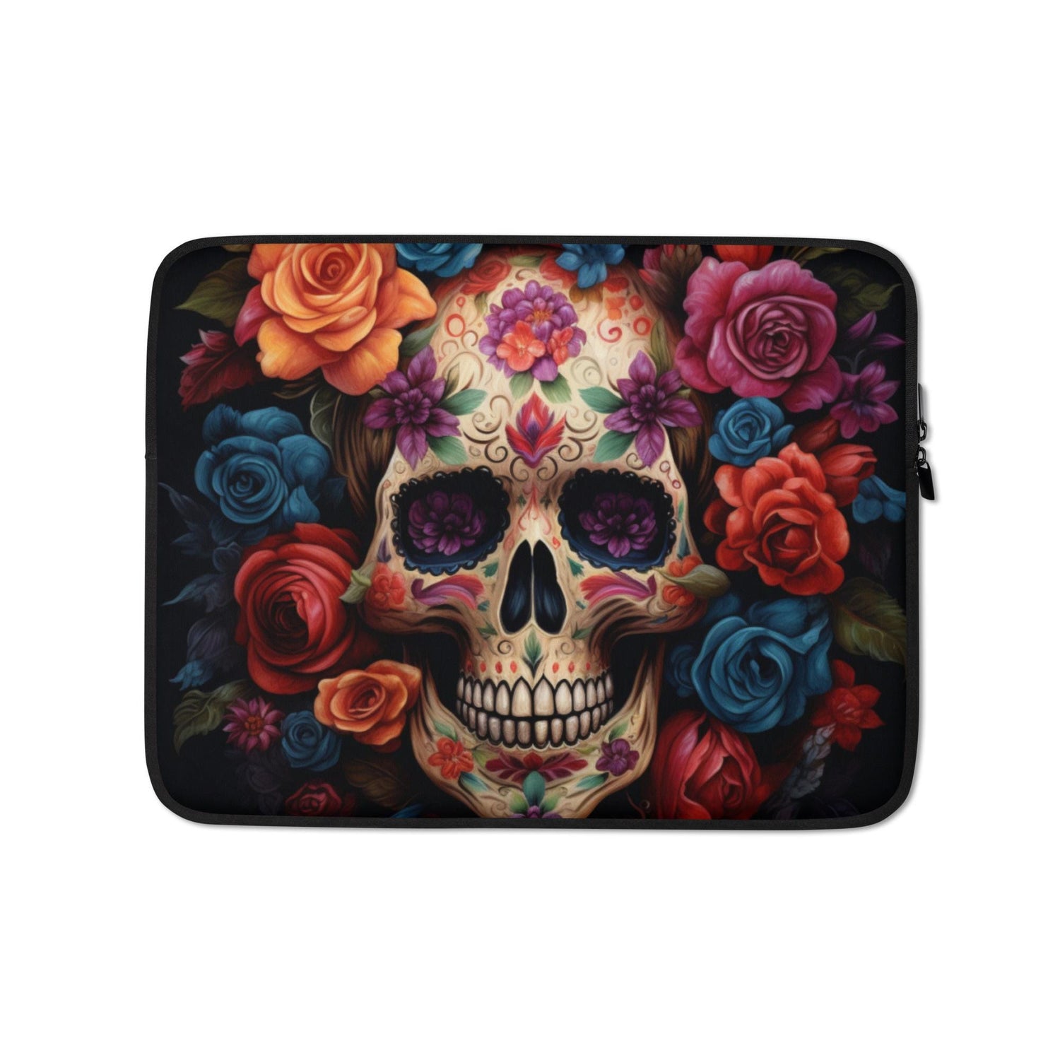 Laptop Sleeve, Day of the dead colorful vibrant floral sugar skull aert design computer ipad business school carrying cover case