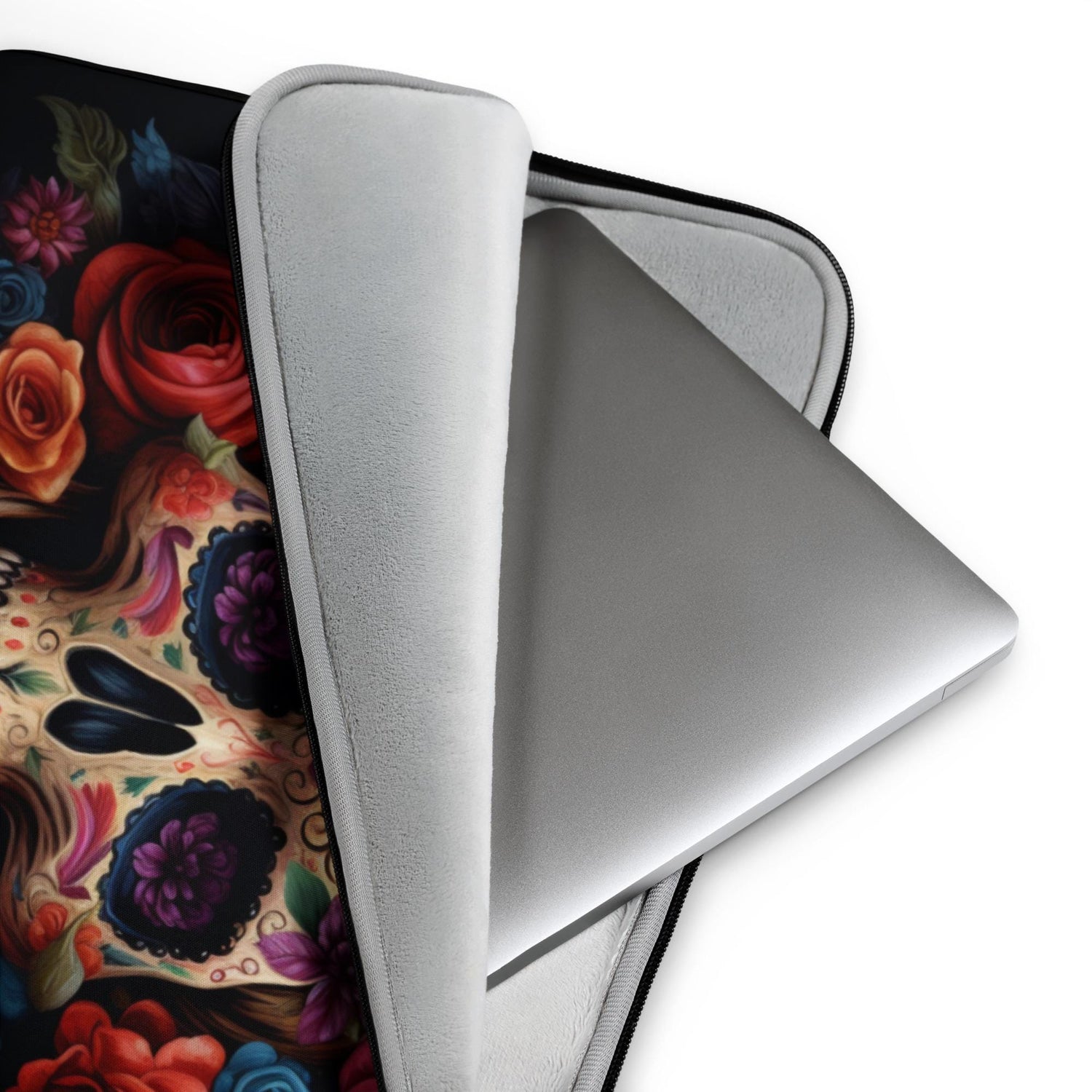 Laptop Sleeve, Day of the dead colorful vibrant floral sugar skull aert design computer ipad business school carrying cover case