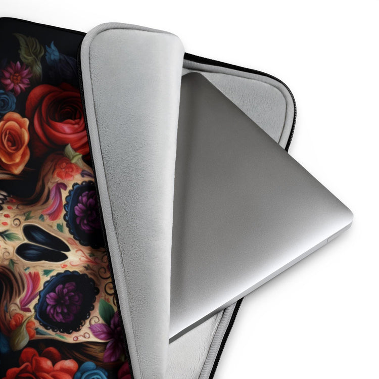 Laptop Sleeve, Day of the dead colorful vibrant floral sugar skull aert design computer ipad business school carrying cover case