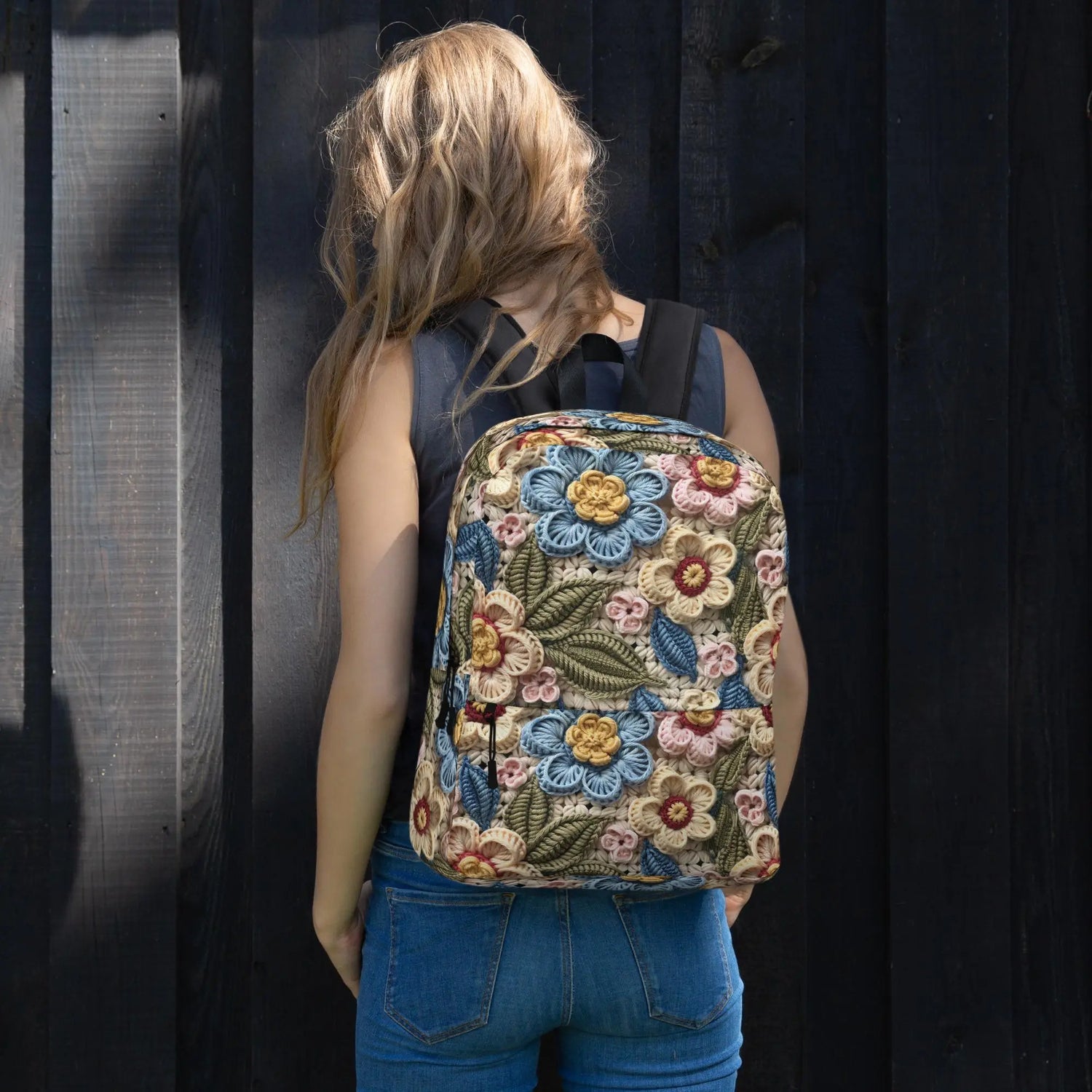 3D Floral Crochet Print Design Backpack | Light & Colorful Shoulder Bag The Aurora Touch