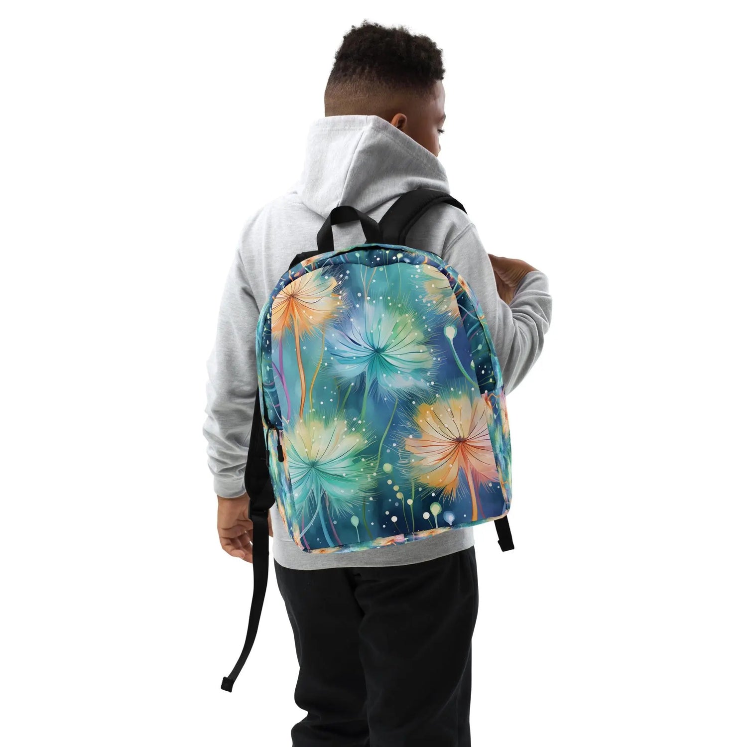 Minimalist Backpack, colorful mystical flower design simple back to school classroom casual day field trip travel backsack carry bag The Aurora Touch