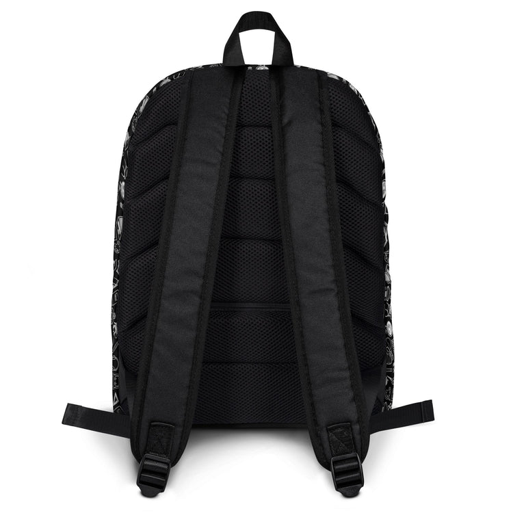 Backpack, Simple black and white minimilist stylish young kid back to school computer ipad crayons pencils supply carrying book bag