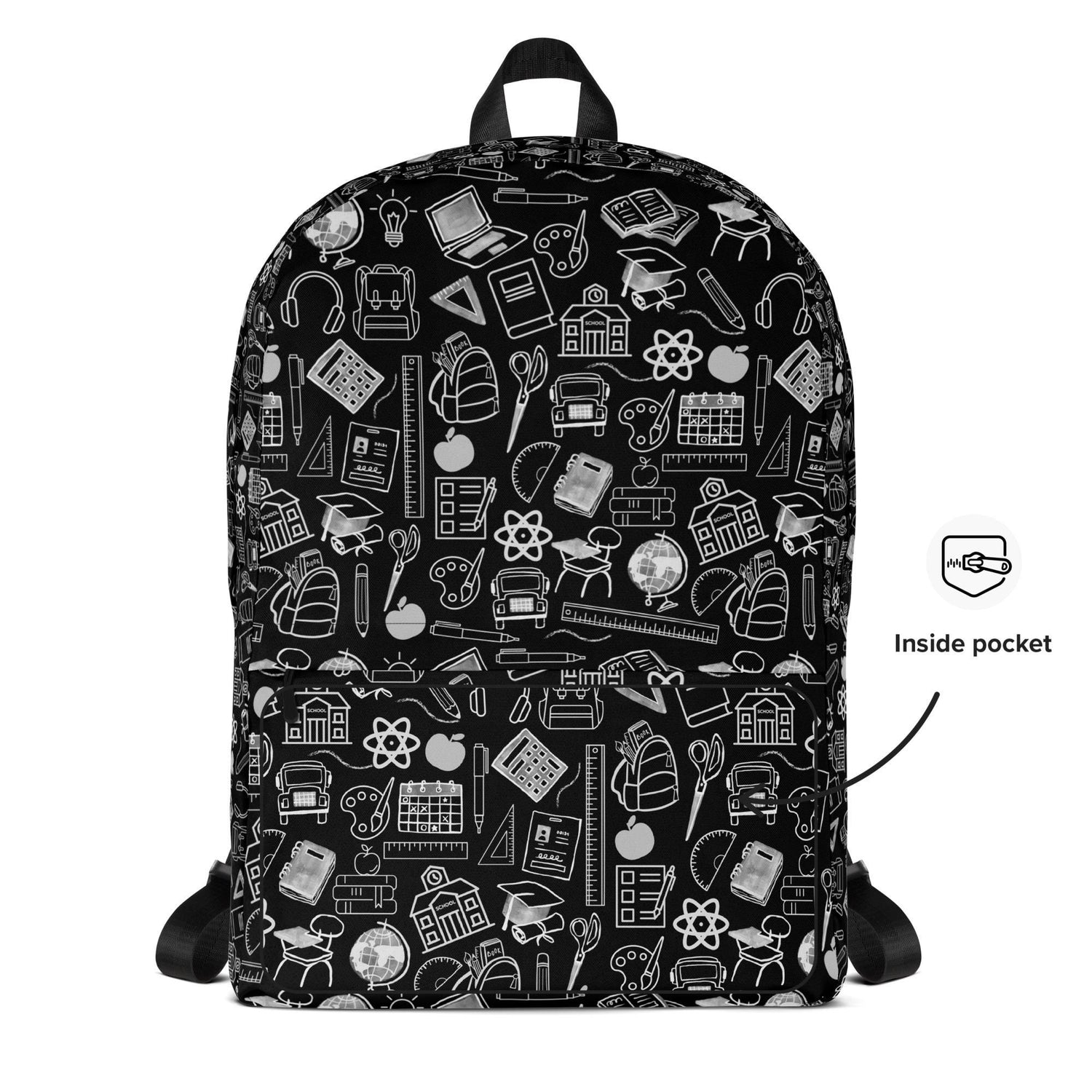 Backpack, Simple black and white minimilist stylish young kid back to school computer ipad crayons pencils supply carrying book bag