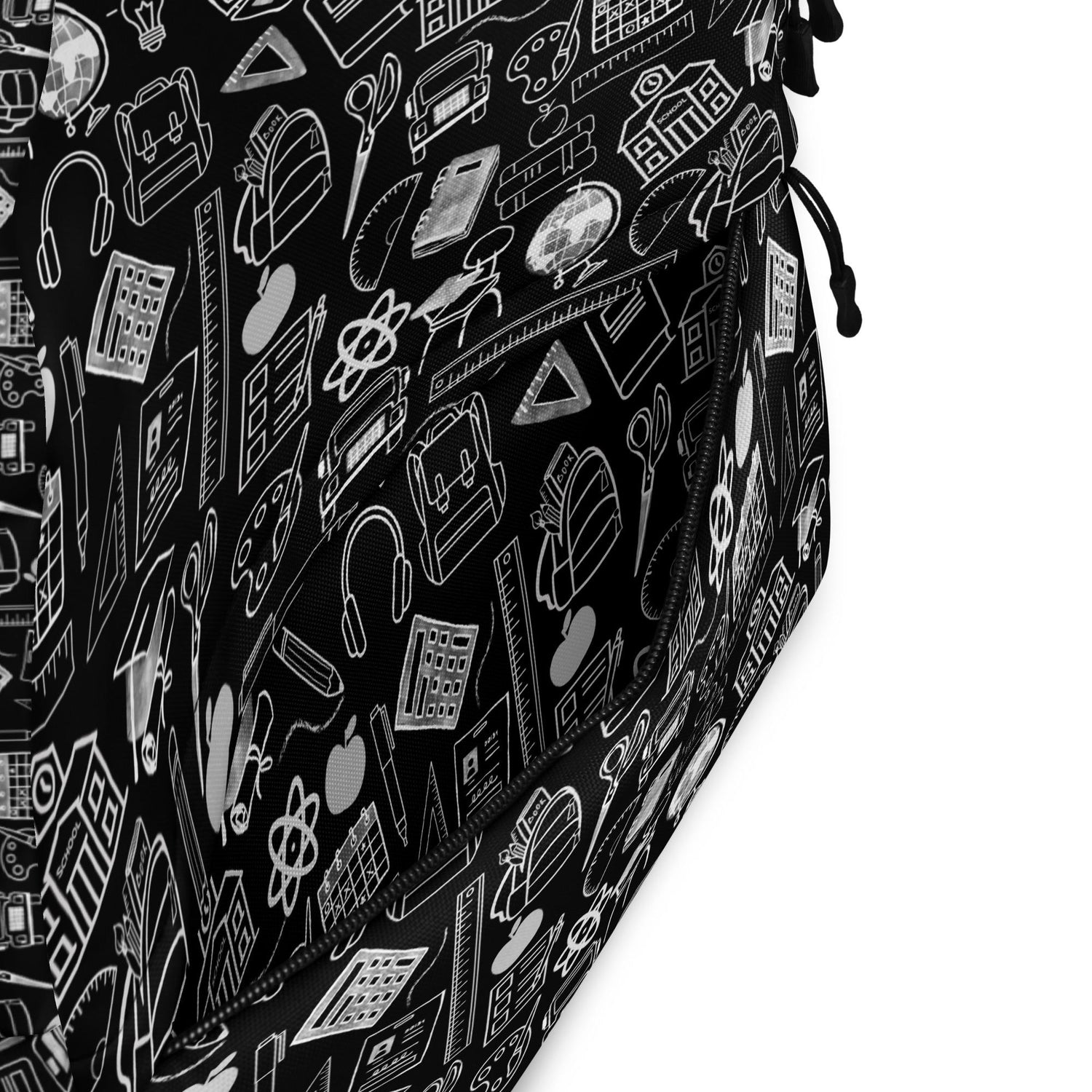 Backpack, Simple black and white minimilist stylish young kid back to school computer ipad crayons pencils supply carrying book bag