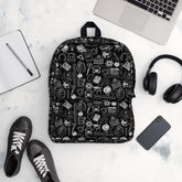 Backpack, Simple black and white minimilist stylish young kid back to school computer ipad crayons pencils supply carrying book bag