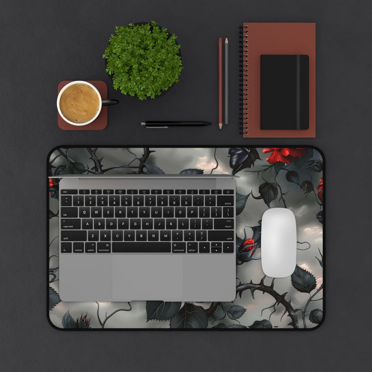 Desk Mat, Bats and Roses cool gothic style red rose black thorn design dorm work office home keypad mouse desk pad great for student