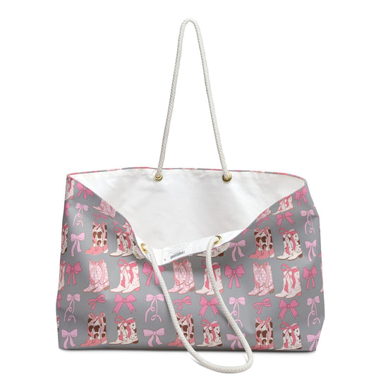 Pink Country Girl Weekender Bag, Pink and Grey Cowboy style designed Weekend Bag, Pretty Country style travel bag, stylish carry on bag,