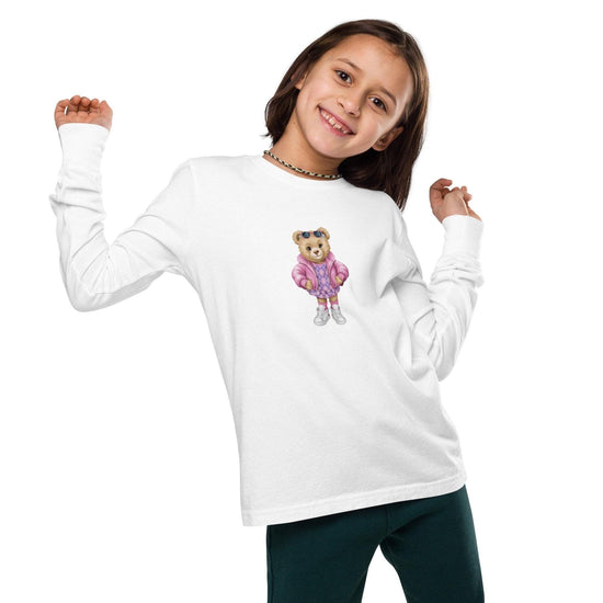 Camiseta de manga larga para jóvenes, linda y adorable camiseta de osito de peluche para niñas, ideal para el día a día, en el aula, el patio de recreo y la escuela.