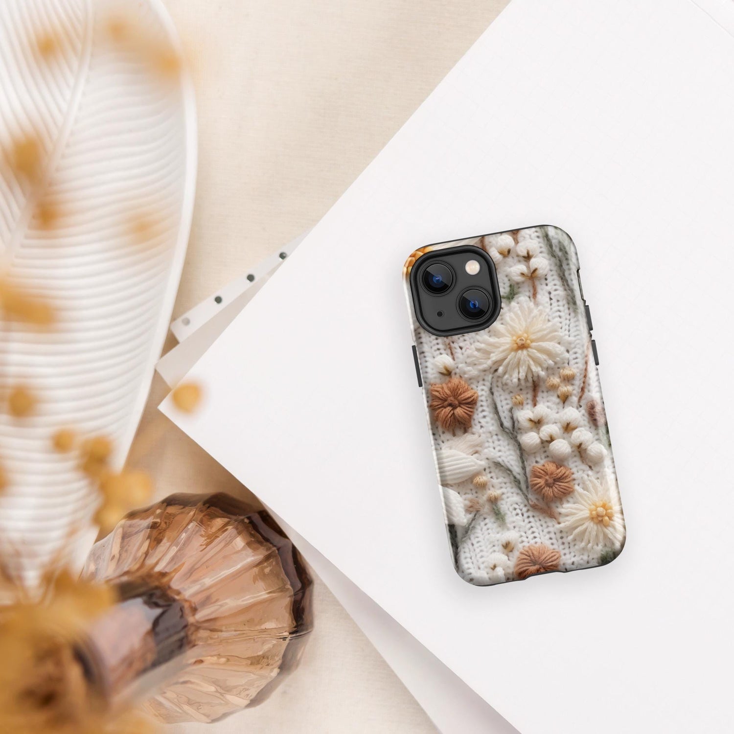 Tough Case for iPhone®, pretty floral crotchet phone cover fashion stylish design protector apple phone case
