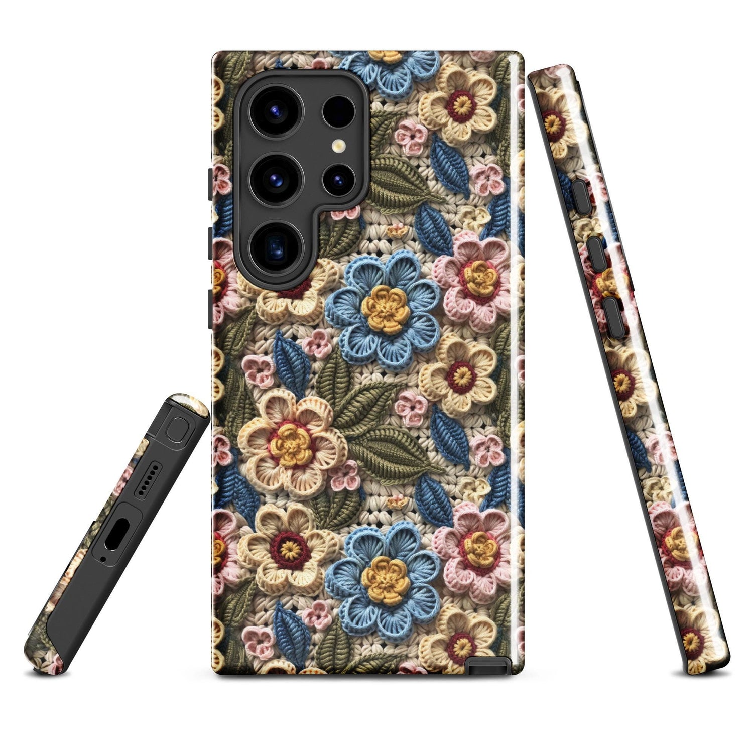 Tough case for Samsung®, floral crotchet AOP pattern design android hard sturdy phone stylish protection cover case for everyday use