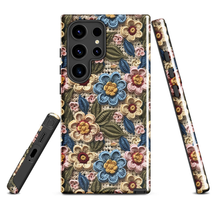 Tough case for Samsung®, floral crotchet AOP pattern design android hard sturdy phone stylish protection cover case for everyday use