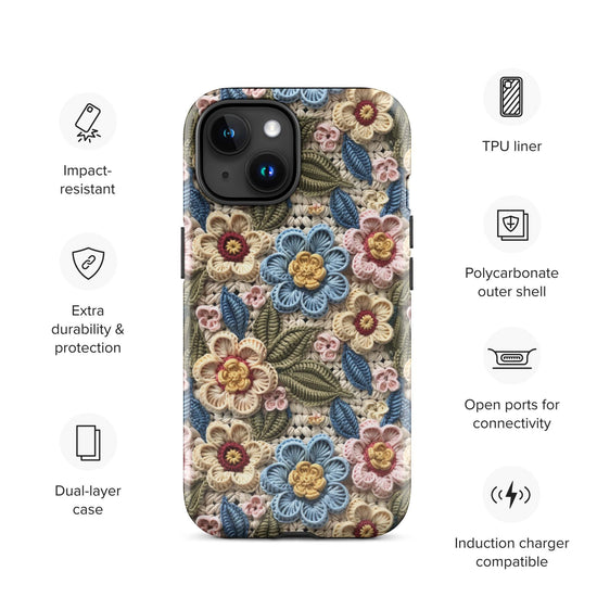 Tough Case for iPhone®, crotchet AOP pretty pattern iphone 15 iphone 14 stylish everyday school work phone case cover for all occasions