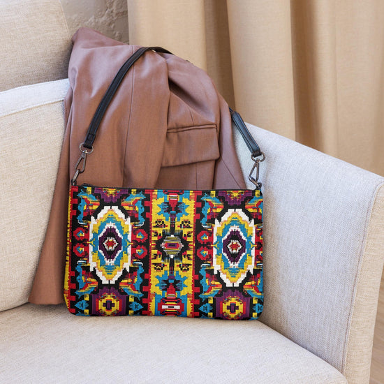 Crossbody bag, Unisex casual tribal colorful pattern fashion design ideal for everyday casual school business conference meeting purse
