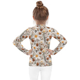 Kids Rash Guard, Crotchet AOP fitted kids back to school casual playground classroom everyday cute stylish long sleeve spandex shirt