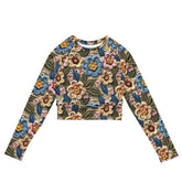 Recycled long-sleeve crop top, floral stylish crotchet design sporty cute verstaile leisure sport travel great gift all occassion crop top