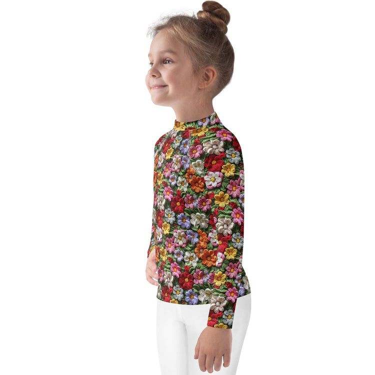 Kids Rash Guard, Floral crotchect colorful soft pattern litle girl spandex polyester fitted everyday school playground classroom clothing