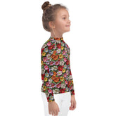 Kids Rash Guard, Floral crotchect colorful soft pattern litle girl spandex polyester fitted everyday school playground classroom clothing