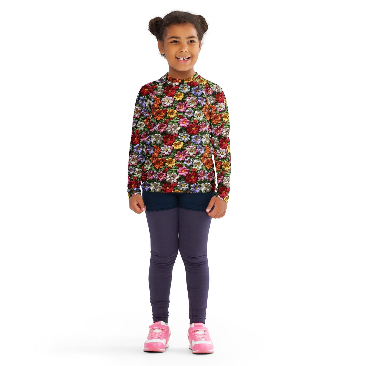 Kids Rash Guard, Floral crotchect colorful soft pattern litle girl spandex polyester fitted everyday school playground classroom clothing