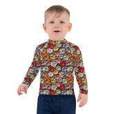 Kids Rash Guard, Floral crotchect colorful soft pattern litle girl spandex polyester fitted everyday school playground classroom clothing