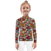 Kids Rash Guard, Floral crotchect colorful soft pattern litle girl spandex polyester fitted everyday school playground classroom clothing