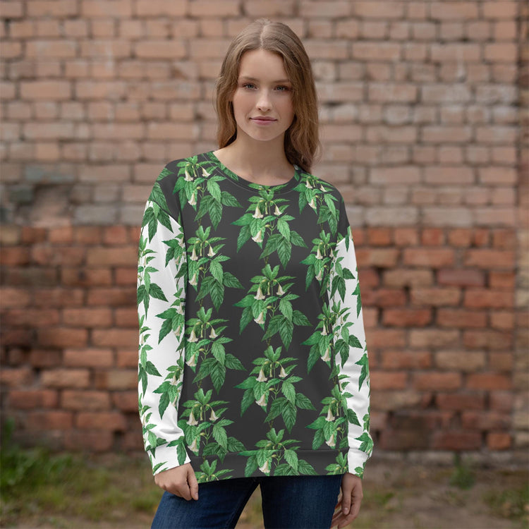 Unisex Sweatshirt, casual green white floral AOP designer stylish back to school wear to office smooth make a statement shirt