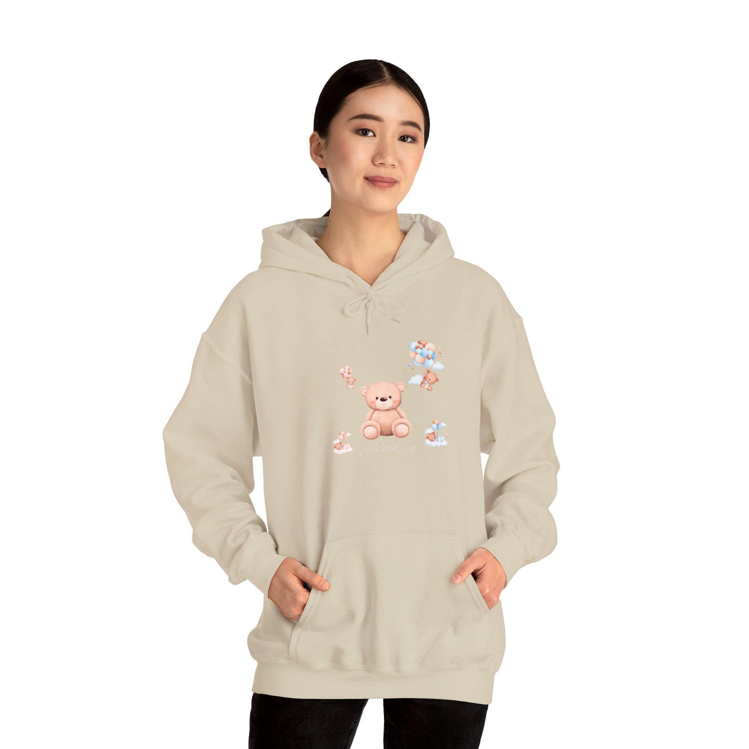 Unisex Heavy Blend Hooded Sweatshirt, Back to school soft cozy casual cute minimalist teddy bear hoodie sweater for her or him