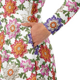 All-over print long sleeve midi dress, pretty colorful crotchet all over classy casual traditional pattern design all occasion clothing wear
