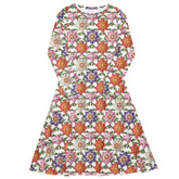 All-over print long sleeve midi dress, pretty colorful crotchet all over classy casual traditional pattern design all occasion clothing wear