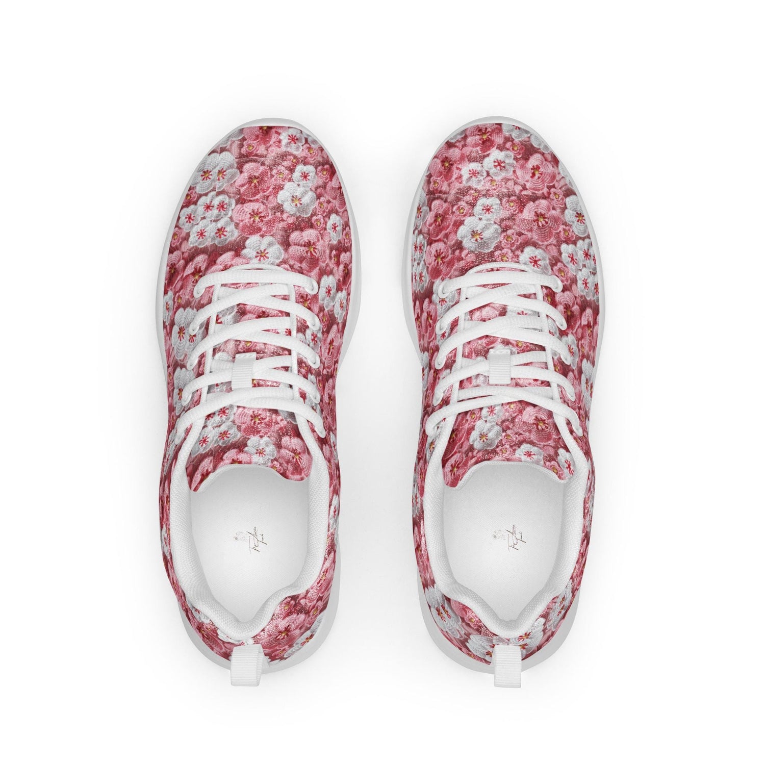 Women’s athletic shoes, Pink floral all over pattern design walking shopping travel gym casual attire everyday dress sportie tennis sneakers