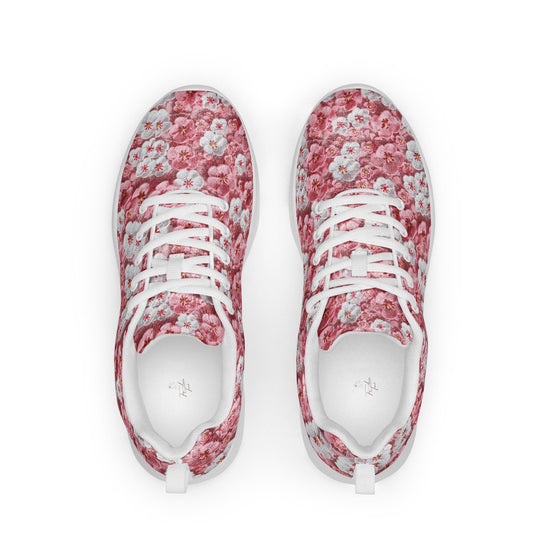 Women’s athletic shoes, Pink floral all over pattern design walking shopping travel gym casual attire everyday dress sportie tennis sneakers